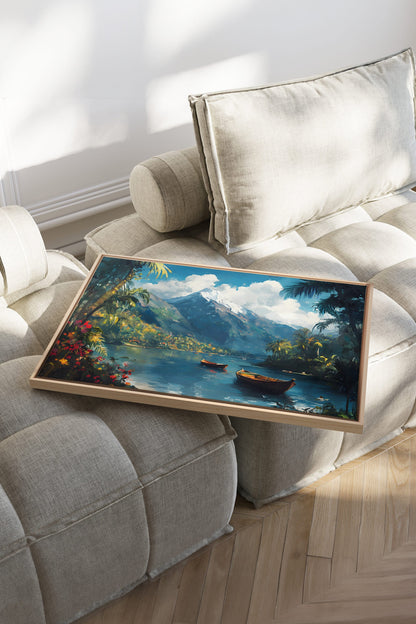 OLEKA CANVAS - EMERALD LAGOON, Oeuvre sur toile étirée, encadré Naturel Clair