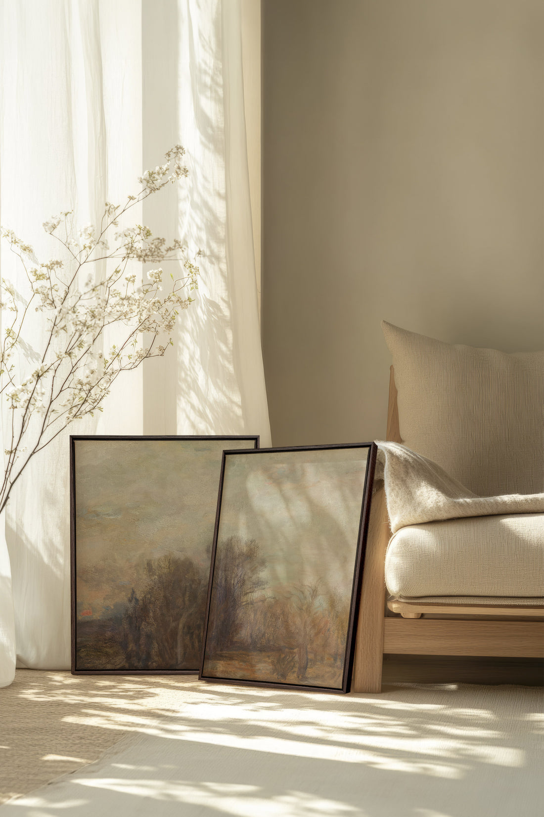 SILENT SEASON DUO, 2 Oeuvres sur toile étirée, encadré Brun Noyer