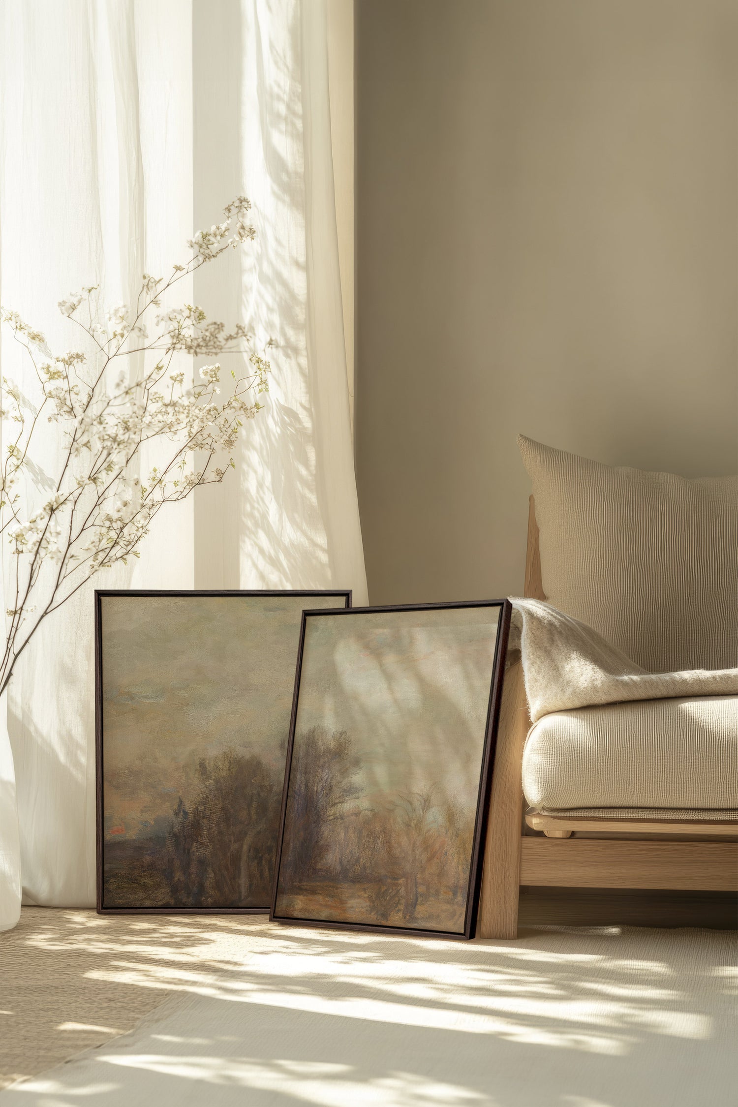 SILENT SEASON DUO, 2 Oeuvres sur toile étirée, encadré Brun Noyer