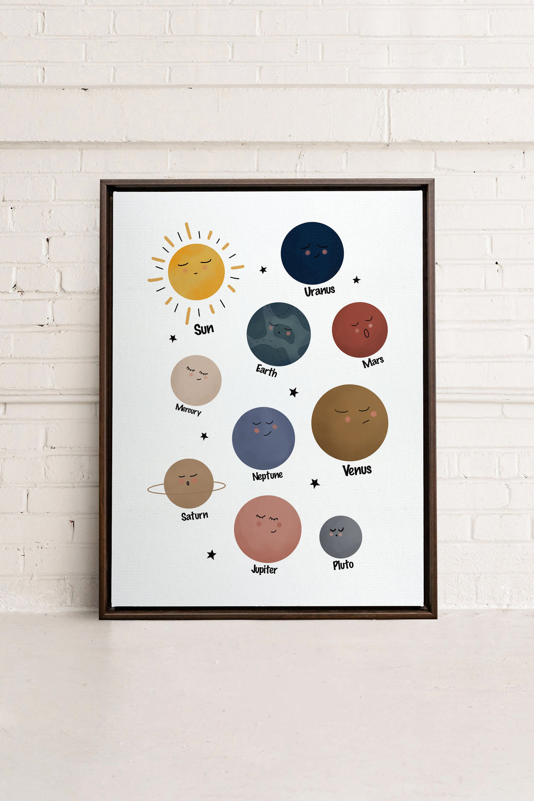 OLEKA CANVAS - PLANÈTES, Oeuvre sur toile étirée, encadré Brun Noyer