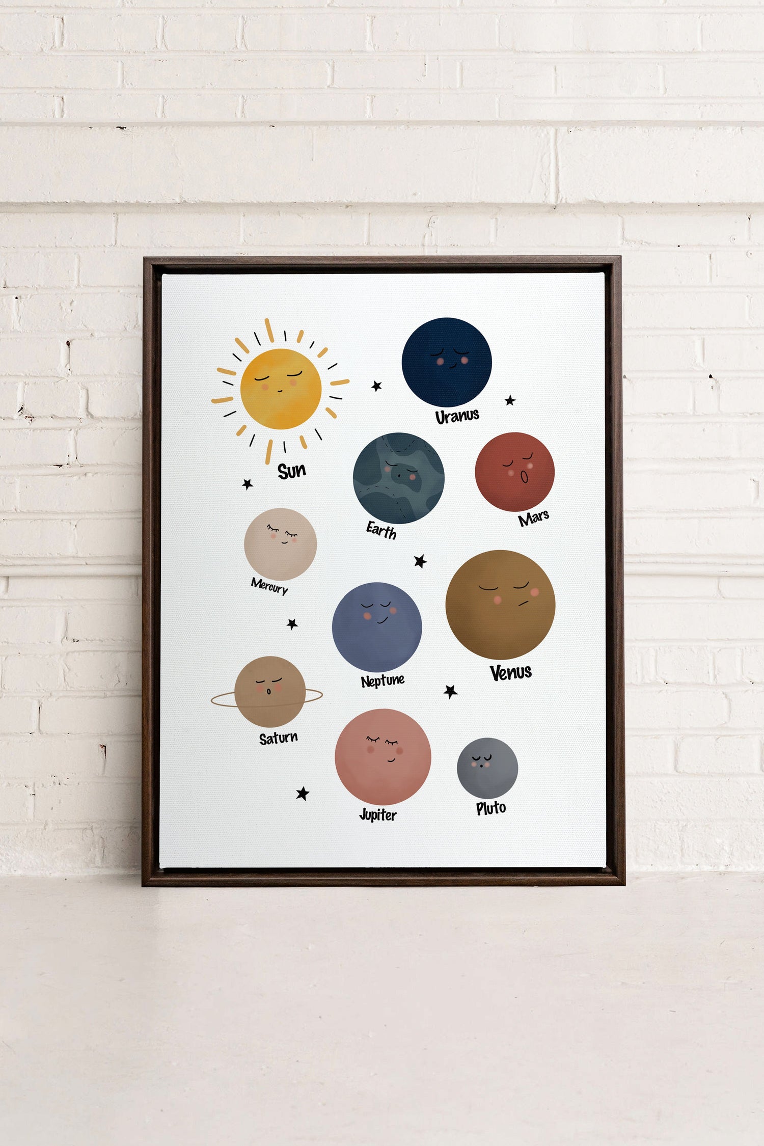 OLEKA CANVAS - PLANÈTES, Oeuvre sur toile étirée, encadré Brun Noyer