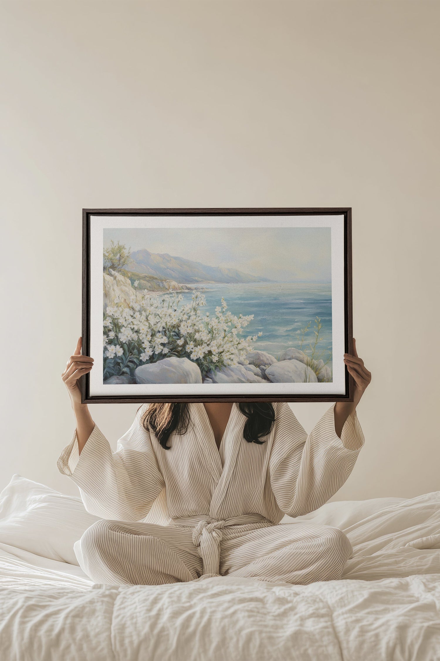 OLEKA CANVAS - AZURE HORIZON, Oeuvre sur toile étirée, encadré Brun Noyer