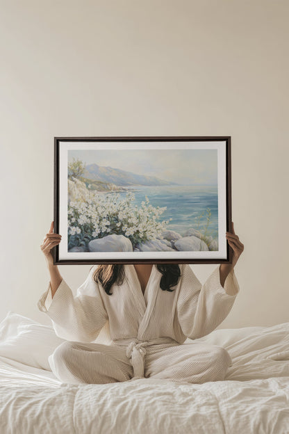 OLEKA CANVAS - AZURE HORIZON, Oeuvre sur toile étirée, encadré Brun Noyer