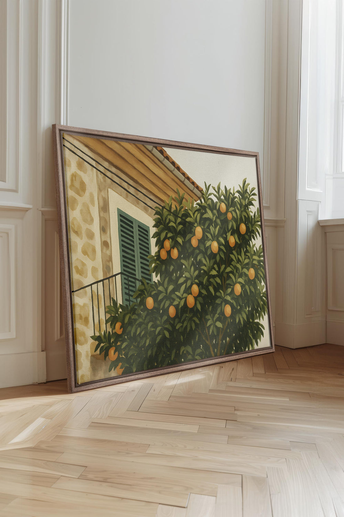 OLEKA CANVAS - ÉTÉ EN PROVENCE, Oeuvre sur toile étirée, encadré Brun Chêne
