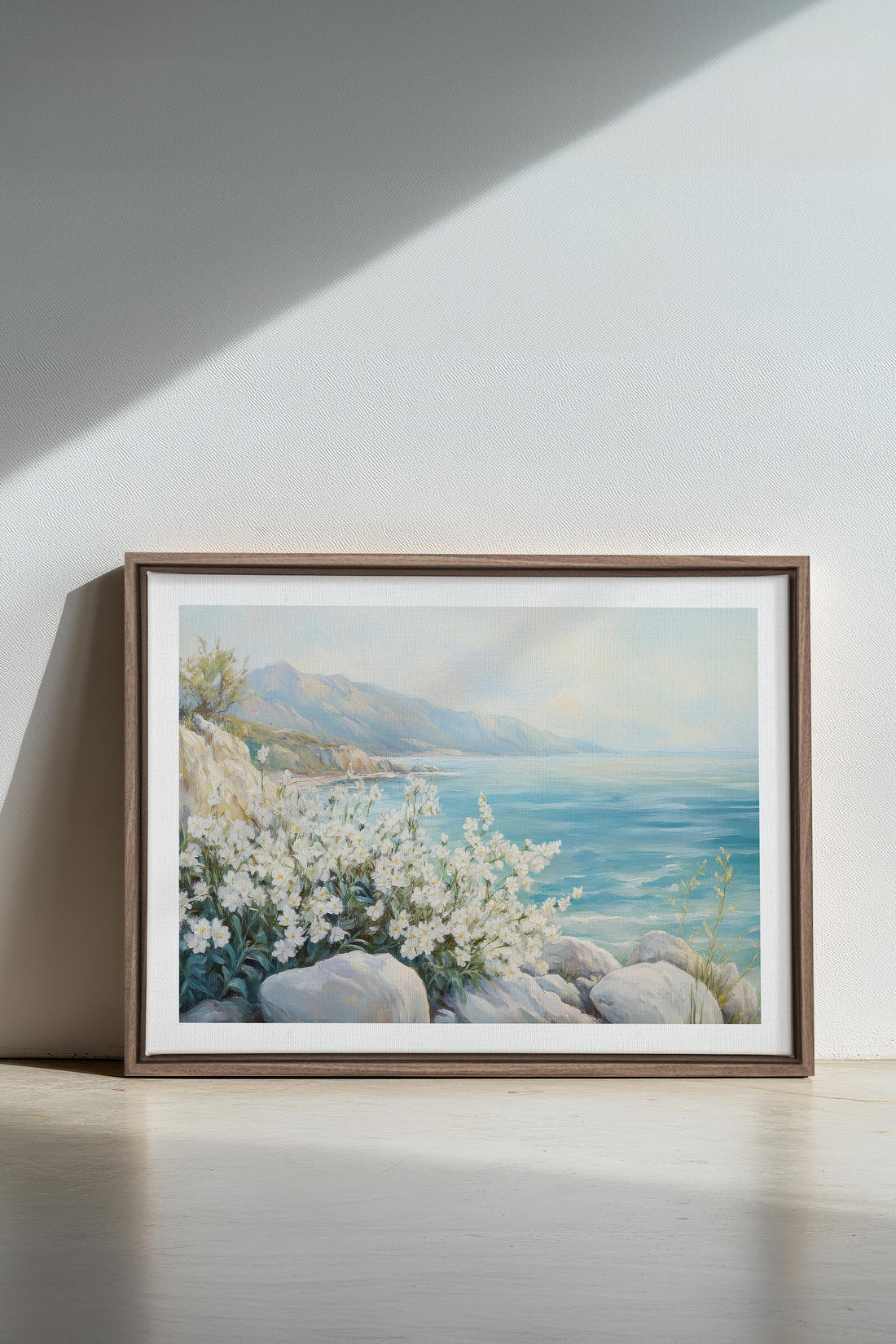 OLEKA CANVAS - AZURE HORIZON, Oeuvre sur toile étirée, encadré Brun Chêne