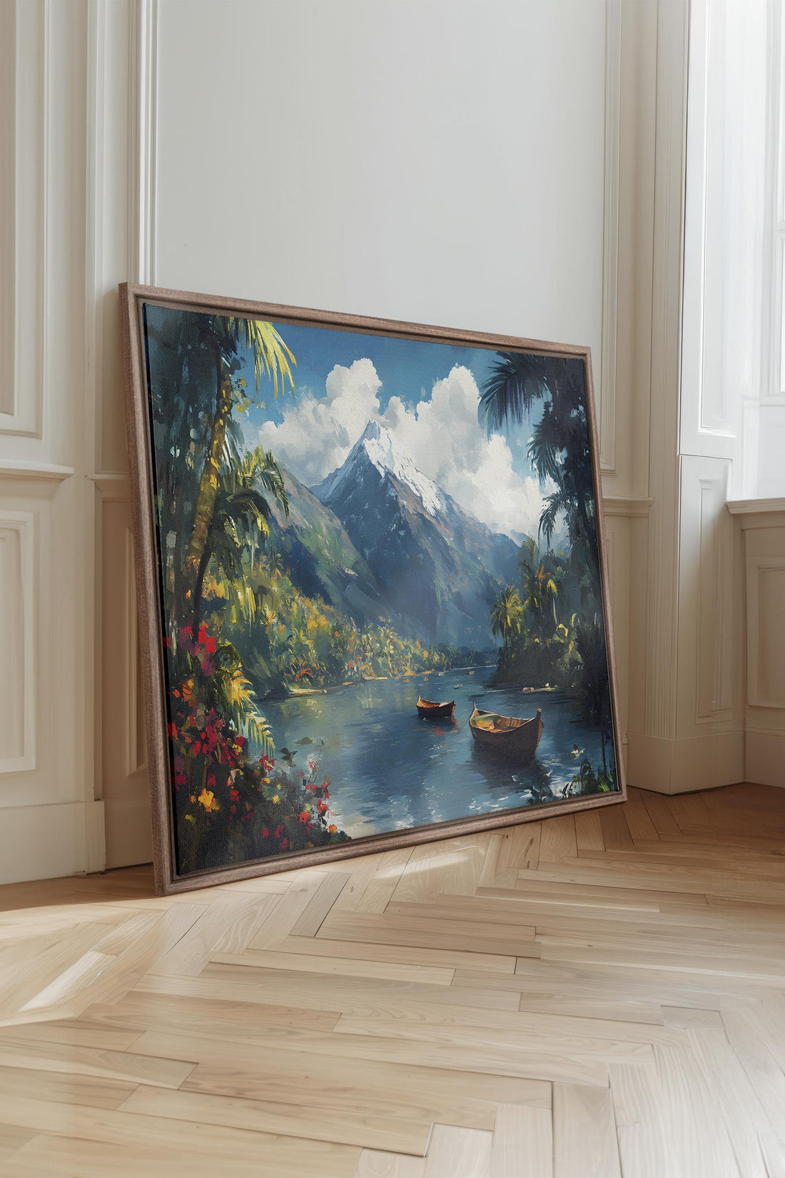 OLEKA CANVAS - EMERALD LAGOON, Oeuvre sur toile étirée, encadré Brun Chêne