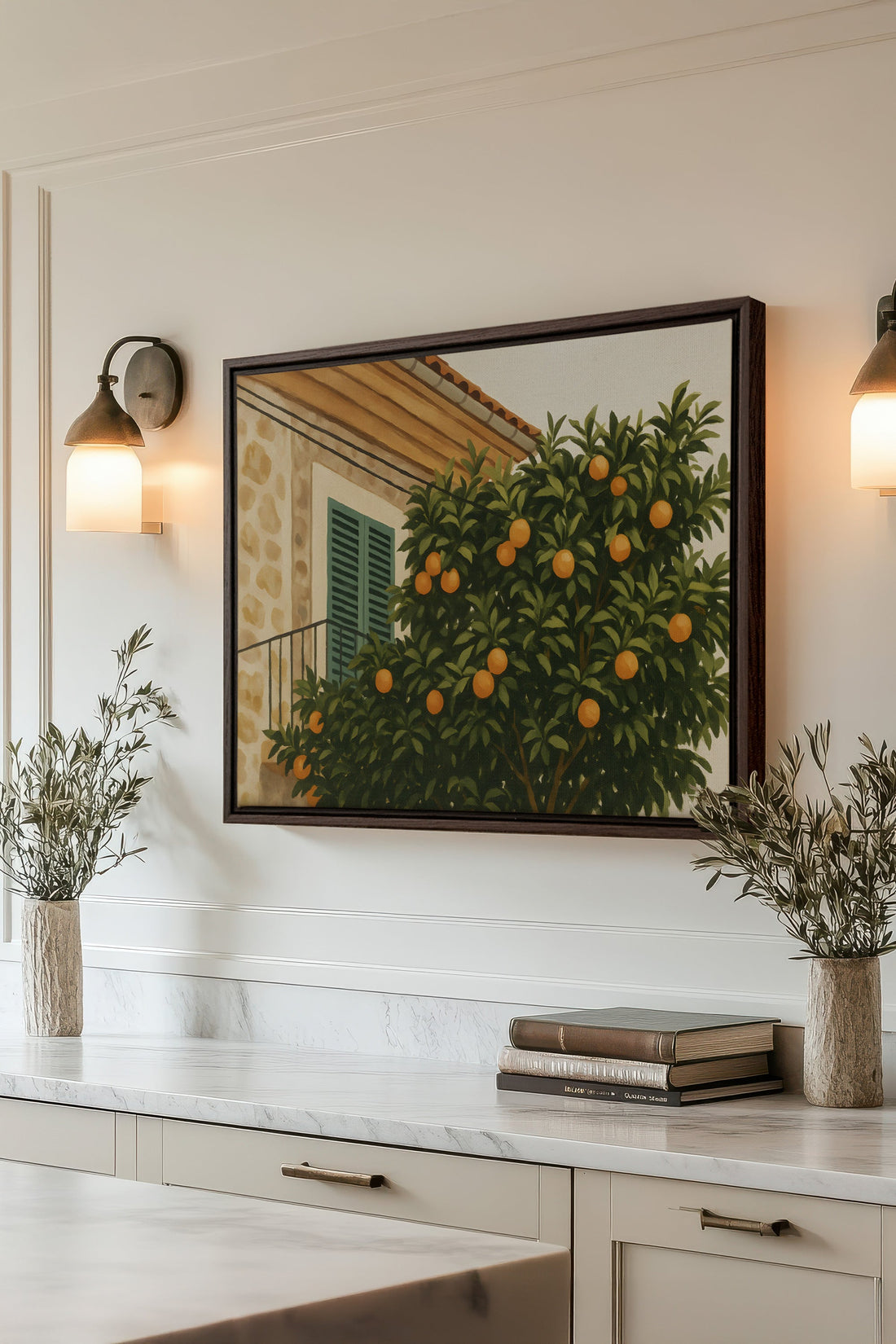 OLEKA CANVAS - ÉTÉ EN PROVENCE, Oeuvre sur toile étirée, encadré Brun Noyer