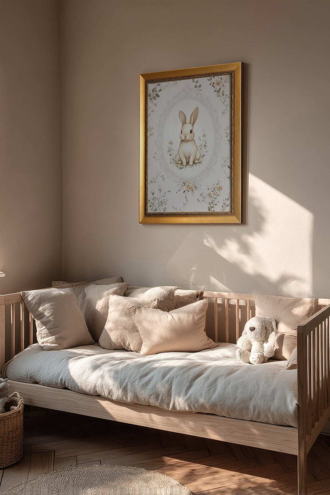 LAPIN DOUCEUR, Oeuvre sur toile rigide, encadré Vintage Or