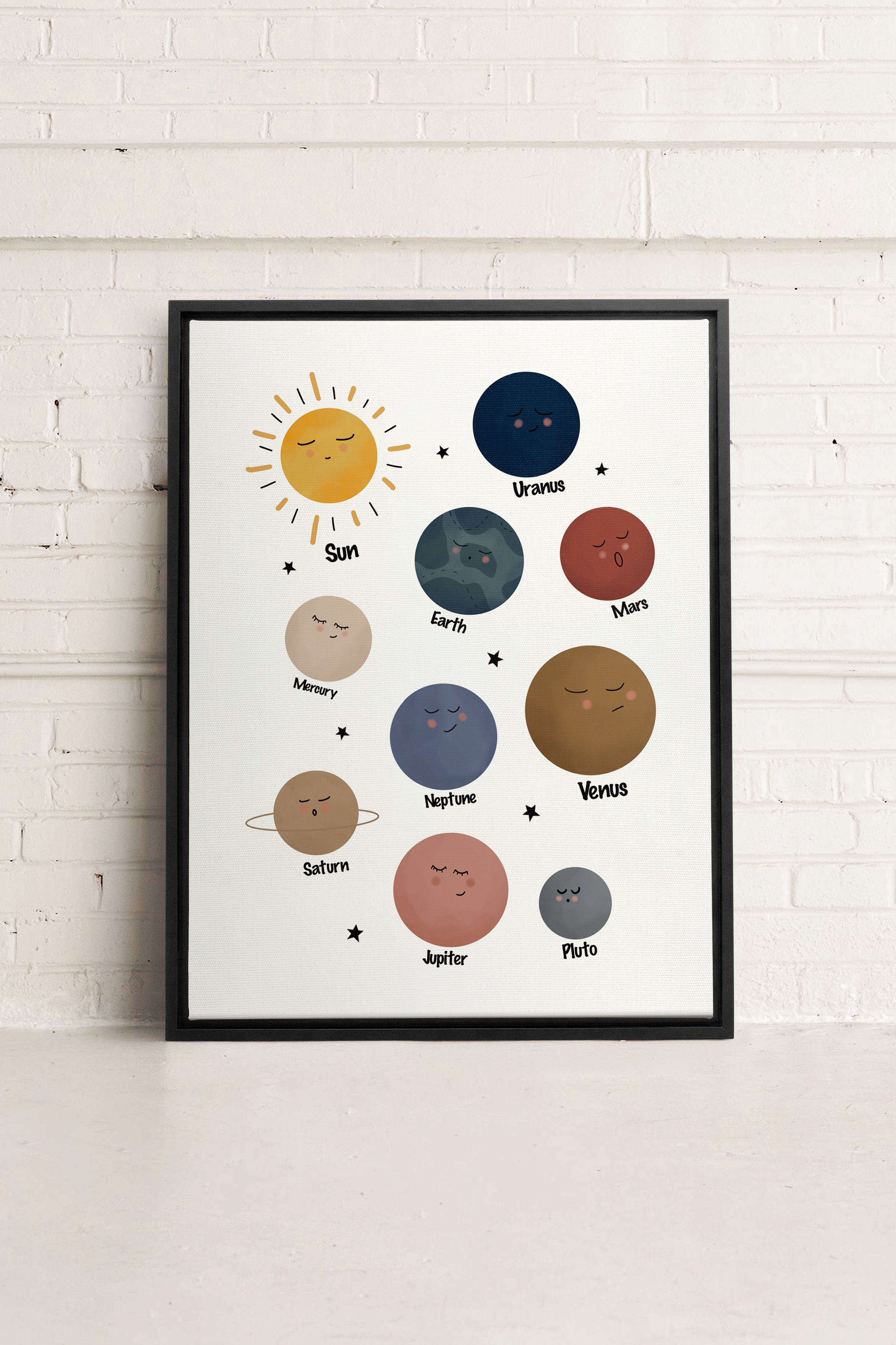 OLEKA CANVAS - PLANÈTES, Oeuvre sur toile étirée, encadré Noir