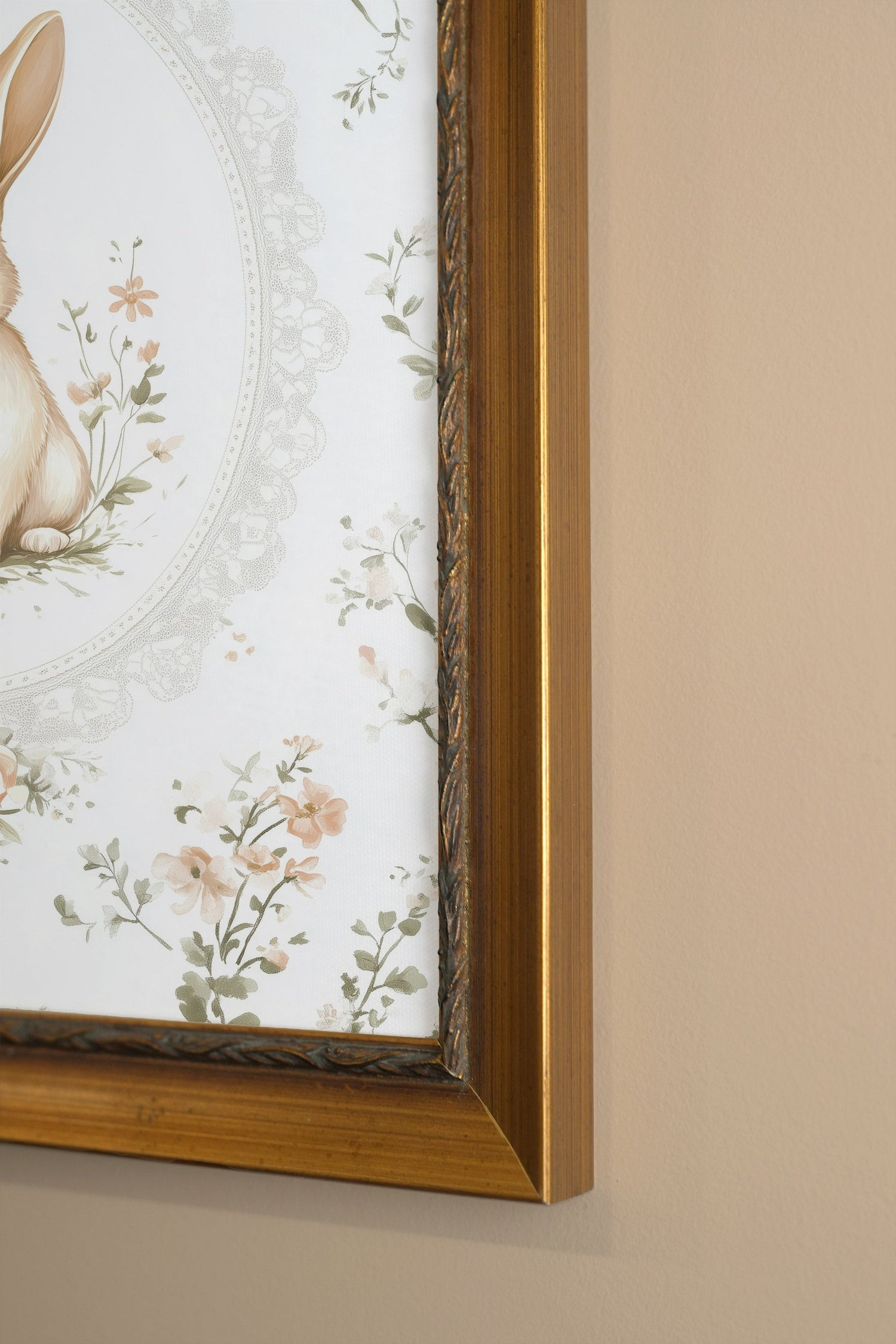 LAPIN DOUCEUR, Artwork on rigid canvas, framed in Vintage Gold