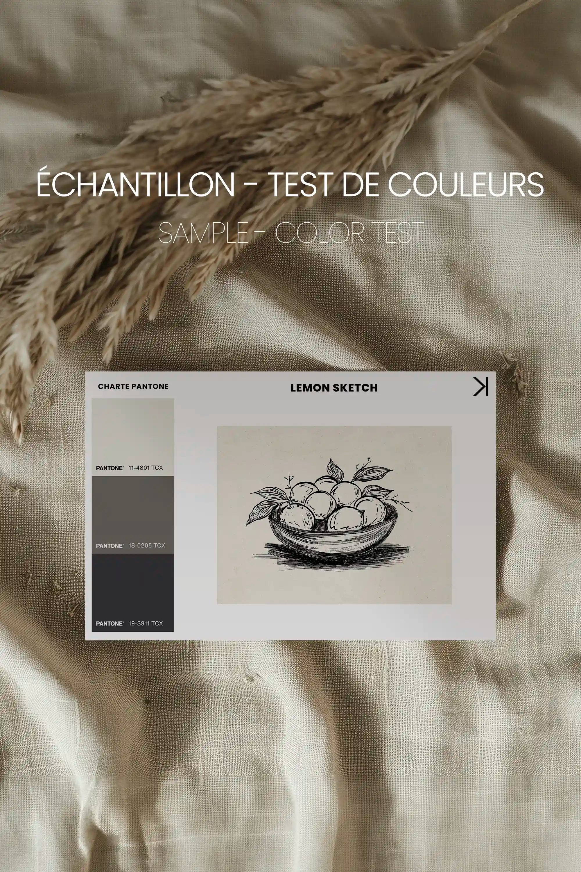 LEMON SKETCH, Oeuvre sur toile étirée, encadré Naturel Clair