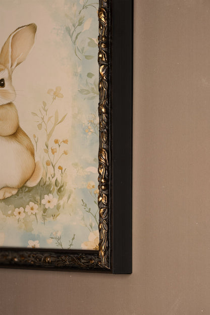 LAPIN DE PRINTEMPS, Artwork on rigid canvas, framed in Vintage Bronze