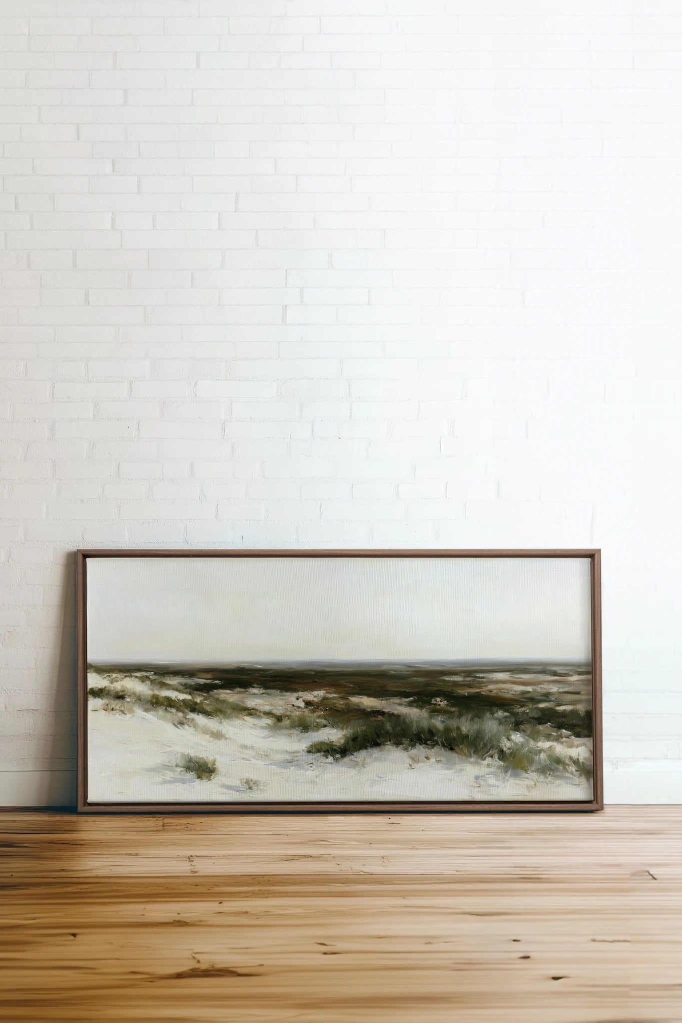 AU GRÉ DU RIVAGE, Artwork on stretched canvas, Oak Brown frame