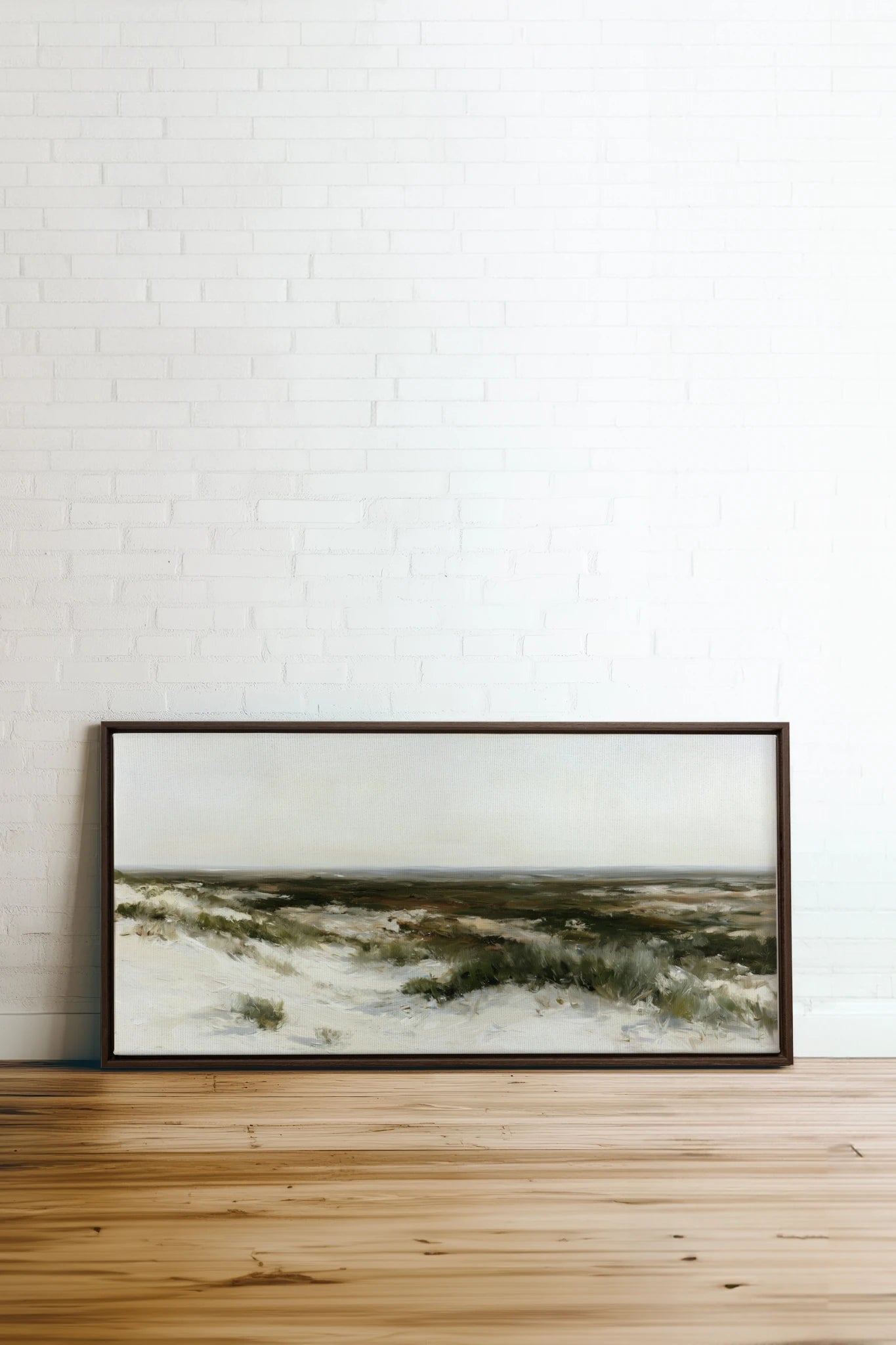 AU GRÉ DU RIVAGE, Artwork on stretched canvas, Walnut Brown frame