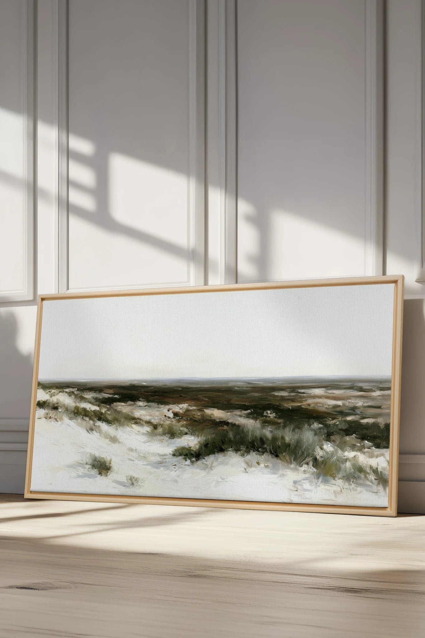 AU GRÉ DU RIVAGE, Artwork on stretched canvas, Light Natural frame