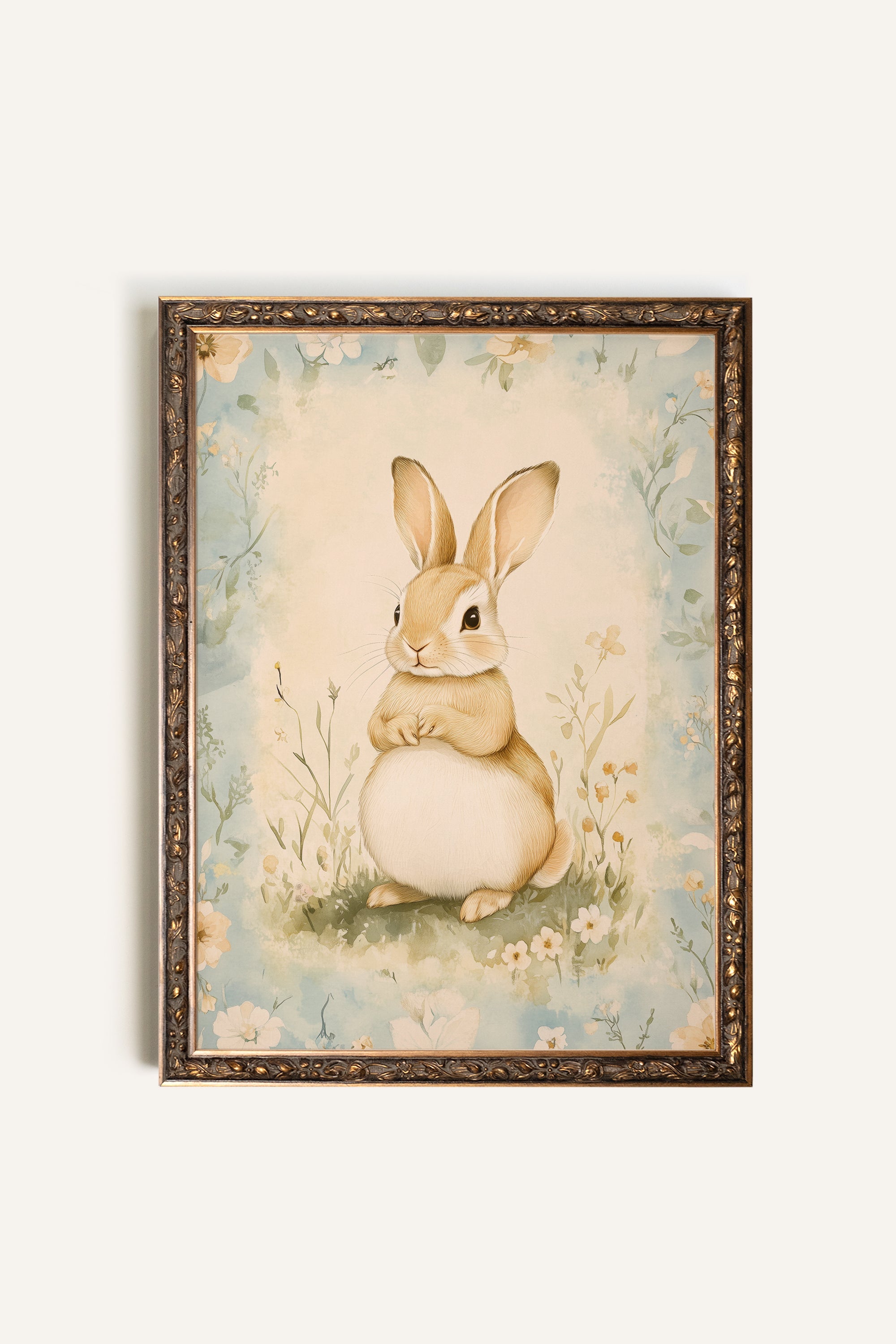 LAPIN DE PRINTEMPS, Artwork on rigid canvas, framed in Vintage Bronze