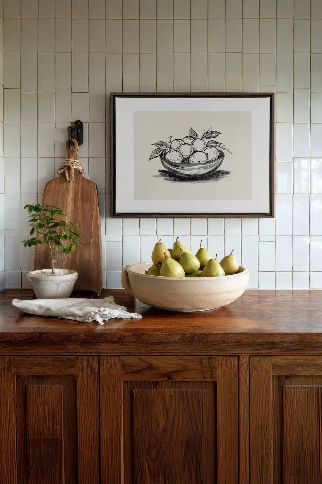 LEMON SKETCH, Oeuvre sur toile étirée, encadré Brun Noyer