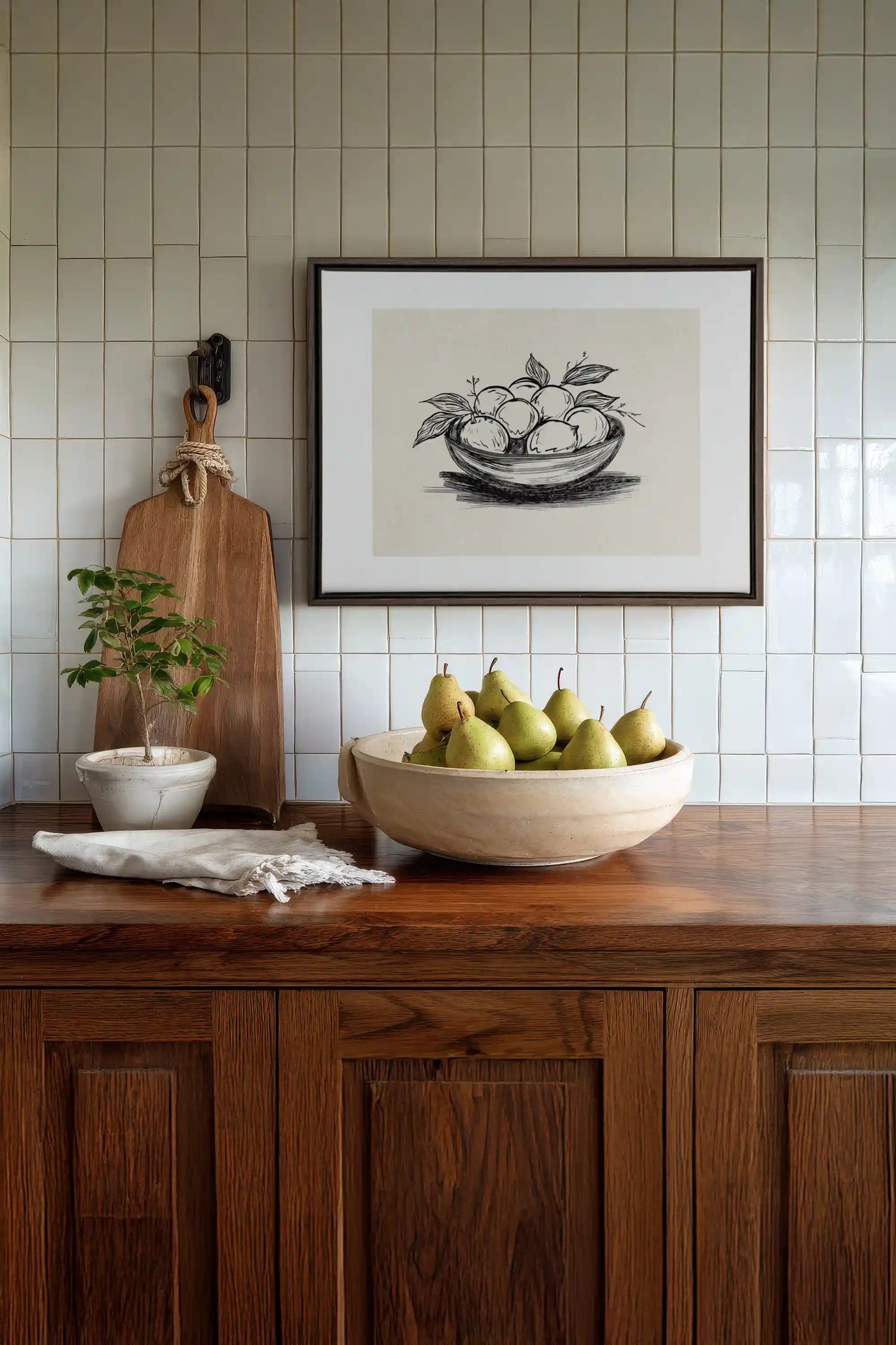 LEMON SKETCH, Work on stretched canvas, framed Walnut Brown