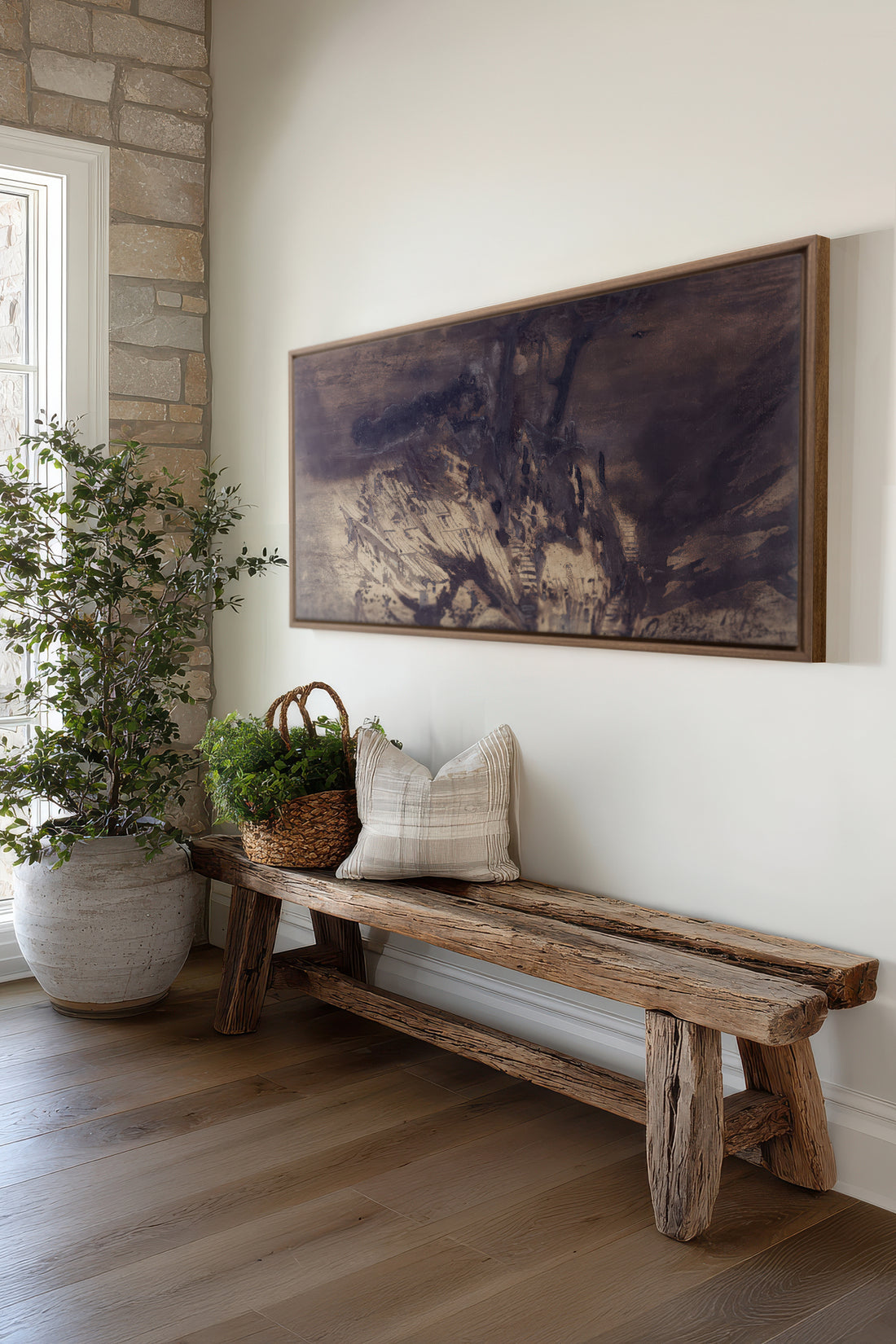 OBSIDIAN PATH, Artwork on stretched canvas, framed in Brown Oak