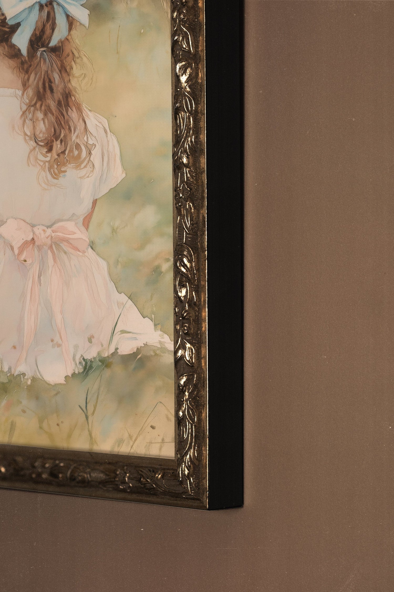 DOUCE ENFANCE, Oeuvre sur toile rigide, encadré Vintage Argent