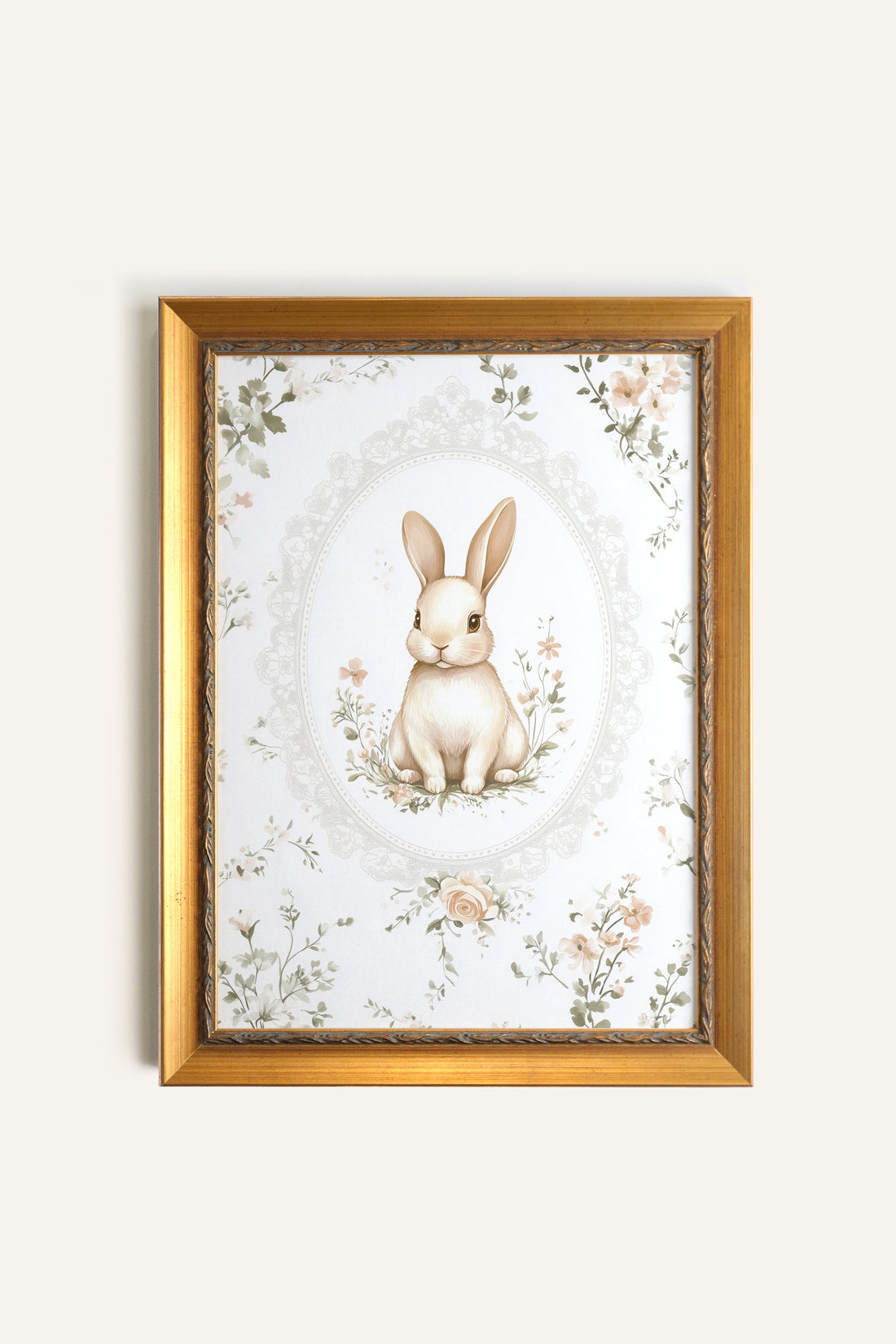LAPIN DOUCEUR, Oeuvre sur toile rigide, encadré Vintage Or