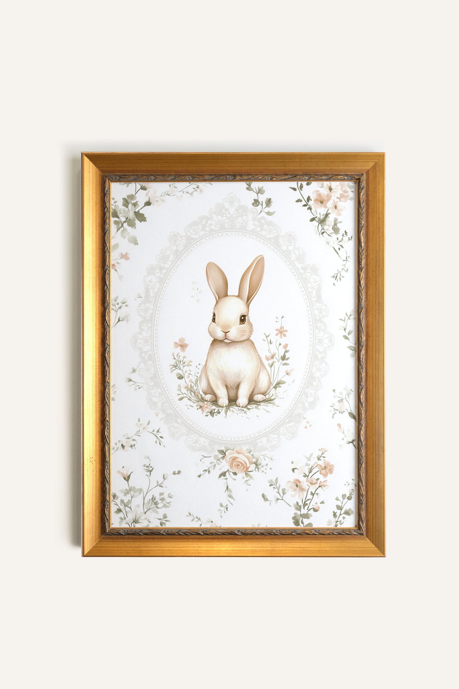 LAPIN DOUCEUR, Artwork on rigid canvas, framed in Vintage Gold