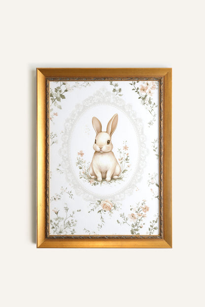 LAPIN DOUCEUR, Artwork on rigid canvas, framed in Vintage Gold