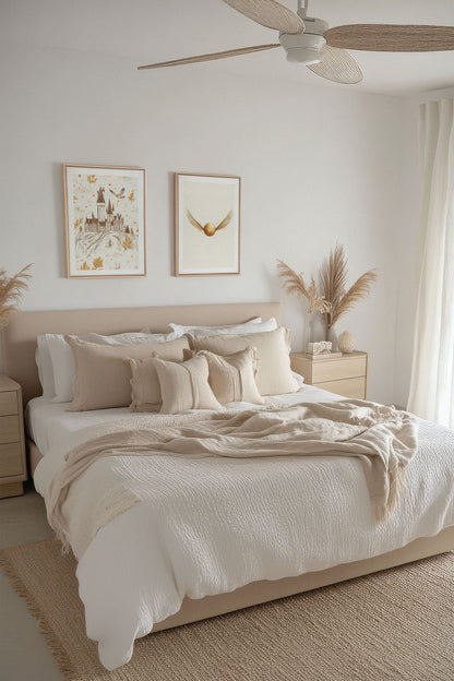 OLEKA CANVAS - GOLDEN WINGS DUO, 2 Oeuvres sur toile étirée, encadré Naturel Clair