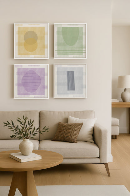 OLEKA CANVAS - QUATUOR PASTEL,Ensemble (4+), encadré Blanc