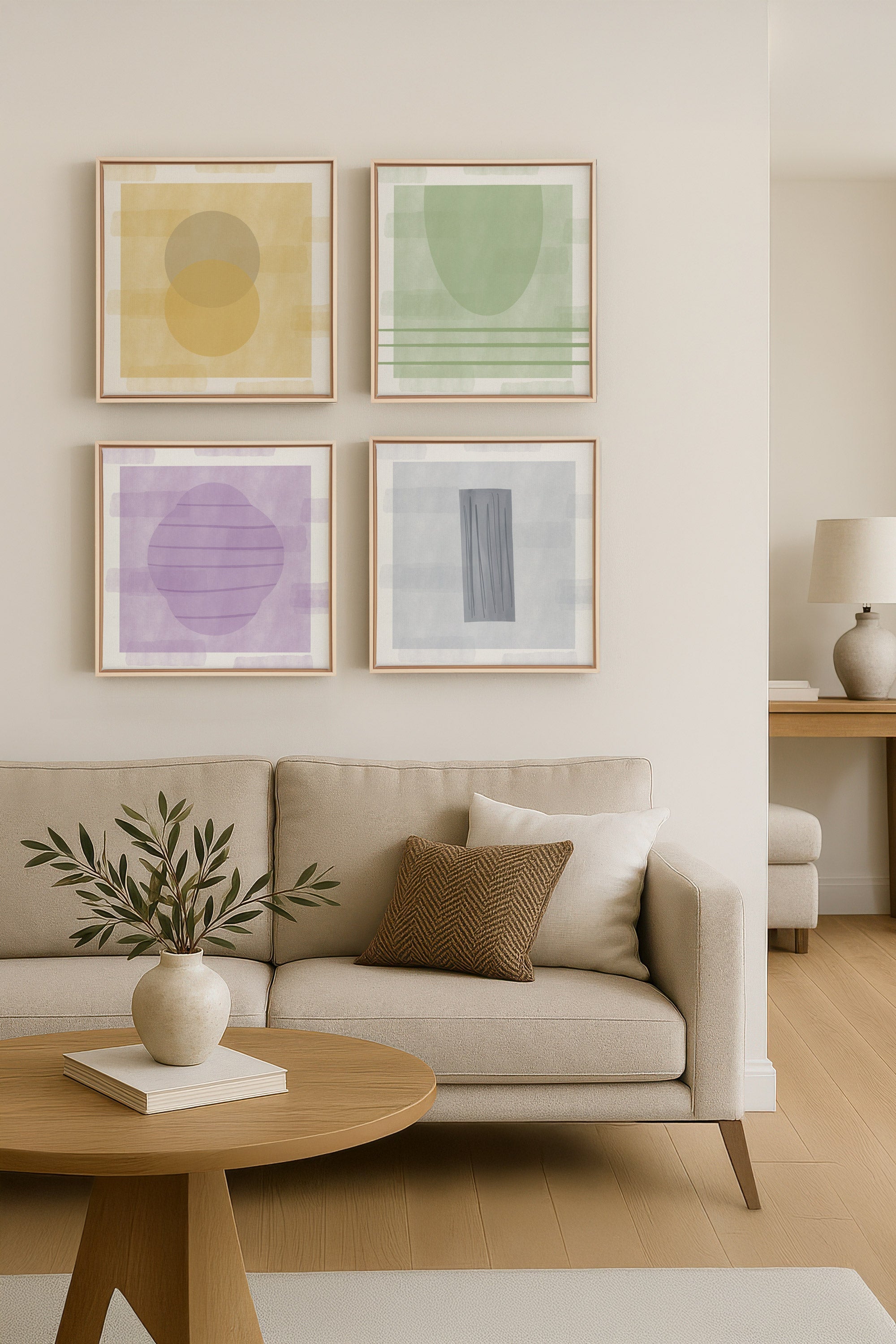 OLEKA CANVAS - QUATUOR PASTEL,Ensemble (4+), encadré Naturel Clair