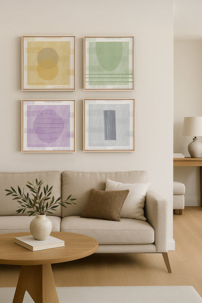 OLEKA CANVAS - QUATUOR PASTEL,Ensemble (4+), encadré Naturel Clair