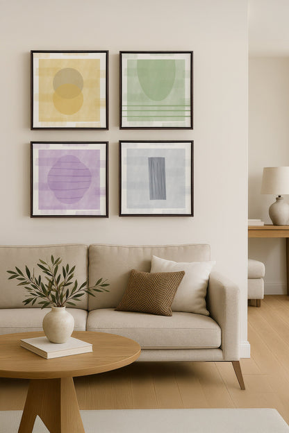 OLEKA CANVAS - QUATUOR PASTEL,Ensemble (4+), encadré Brun Noyer