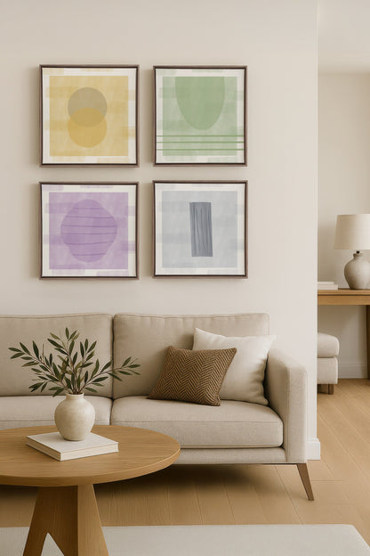 OLEKA CANVAS - QUATUOR PASTEL,Ensemble (4+), encadré Brun Chêne