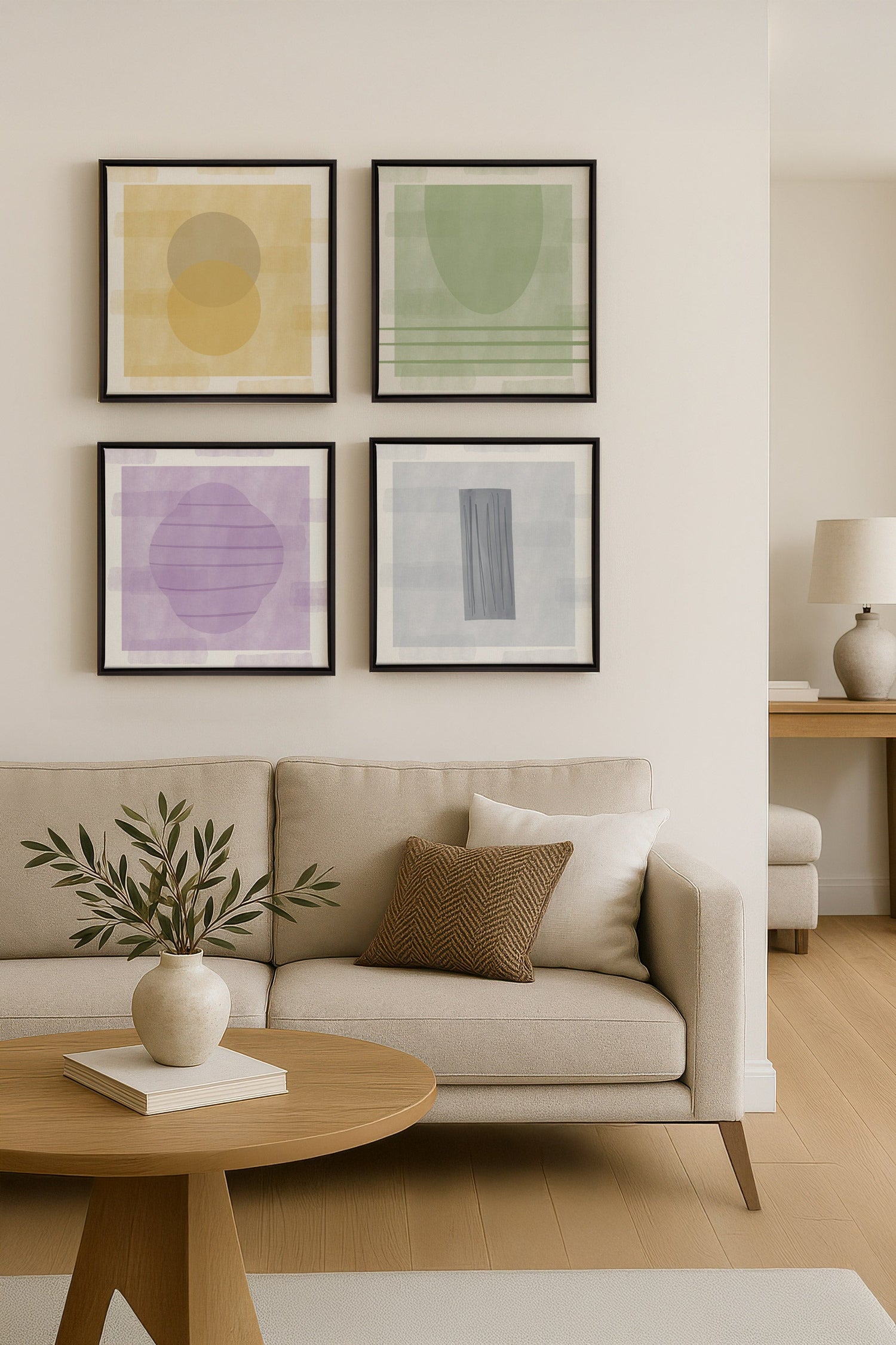 OLEKA CANVAS - QUATUOR PASTEL,Ensemble (4+), encadré Noir