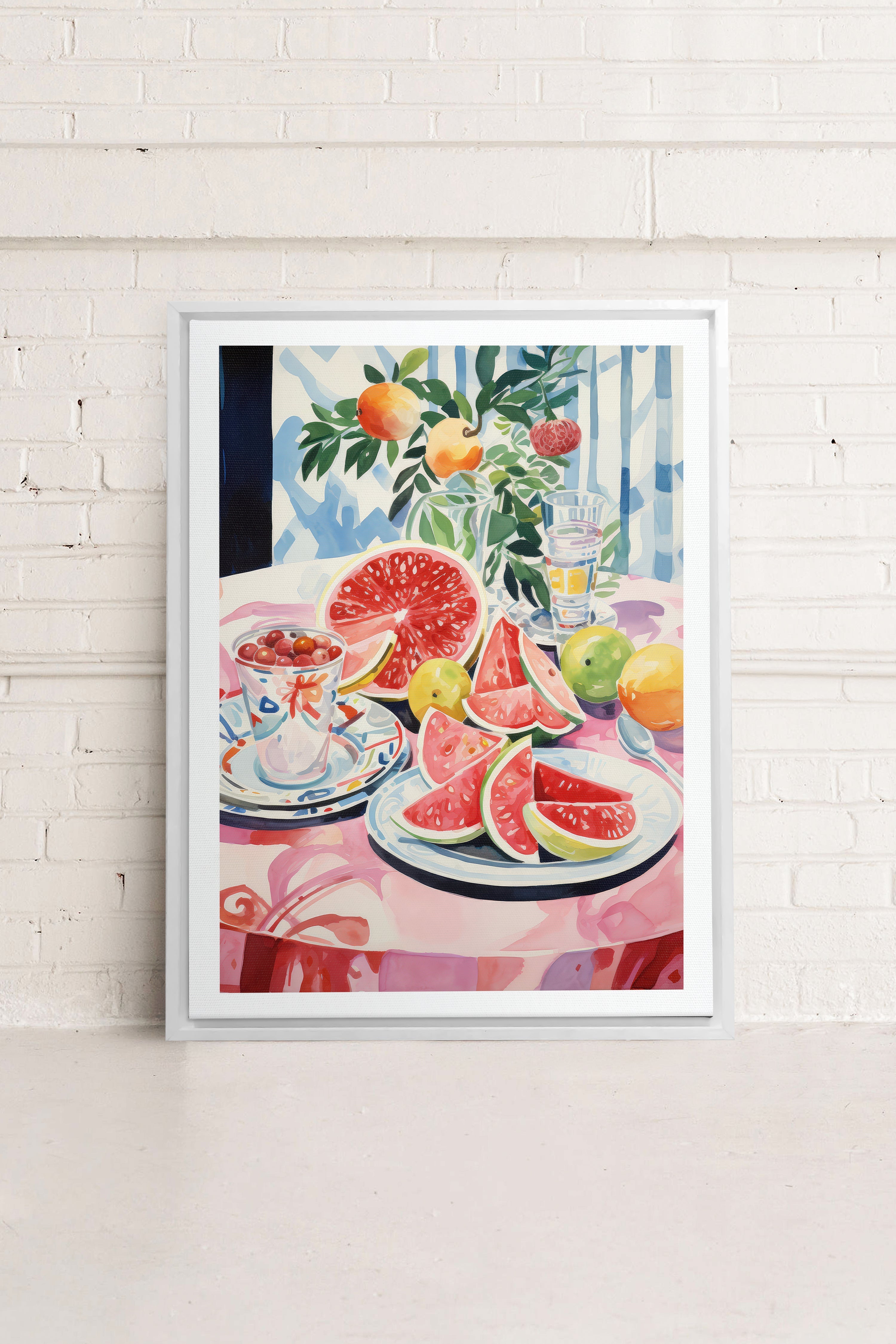 OLEKA CANVAS - MELON OASIS HARVEST, Oeuvre sur toile étirée, encadré Blanc