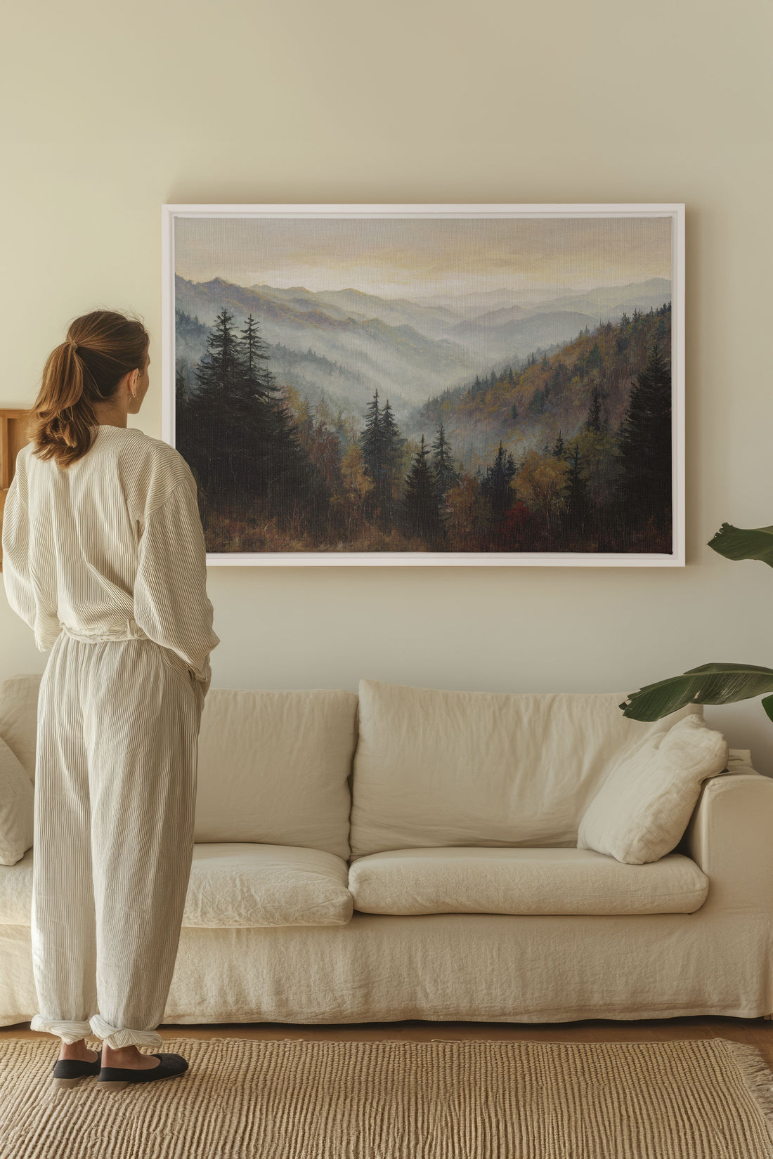 MOUNTAIN MORNING II, Oeuvre sur toile étirée, encadré Blanc