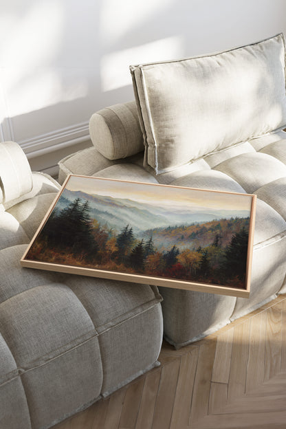 MOUNTAIN MORNING II, Oeuvre sur toile étirée, encadré Naturel Clair