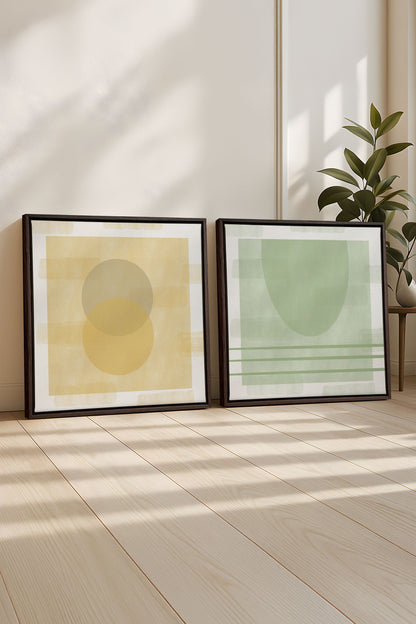 OLEKA CANVAS - DUO ÉQUILIBRE ESTIVAL, 2 Oeuvres sur toile étirée, encadré Brun Noyer