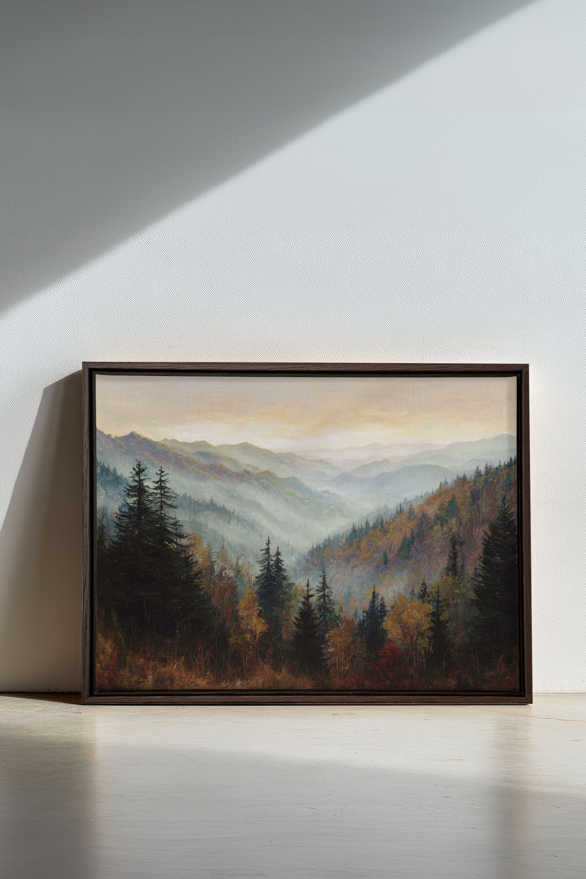 MOUNTAIN MORNING II, Oeuvre sur toile étirée, encadré Brun Noyer