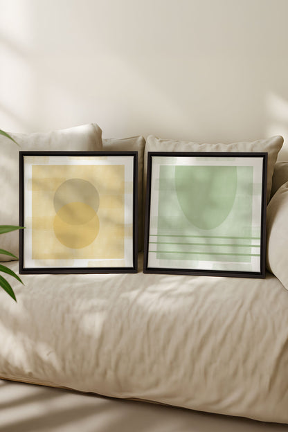 OLEKA CANVAS - DUO ÉQUILIBRE ESTIVAL, 2 Oeuvres sur toile étirée, encadré Noir