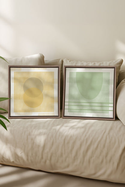 OLEKA CANVAS - DUO ÉQUILIBRE ESTIVAL, 2 Oeuvres sur toile étirée, encadré Brun Chêne