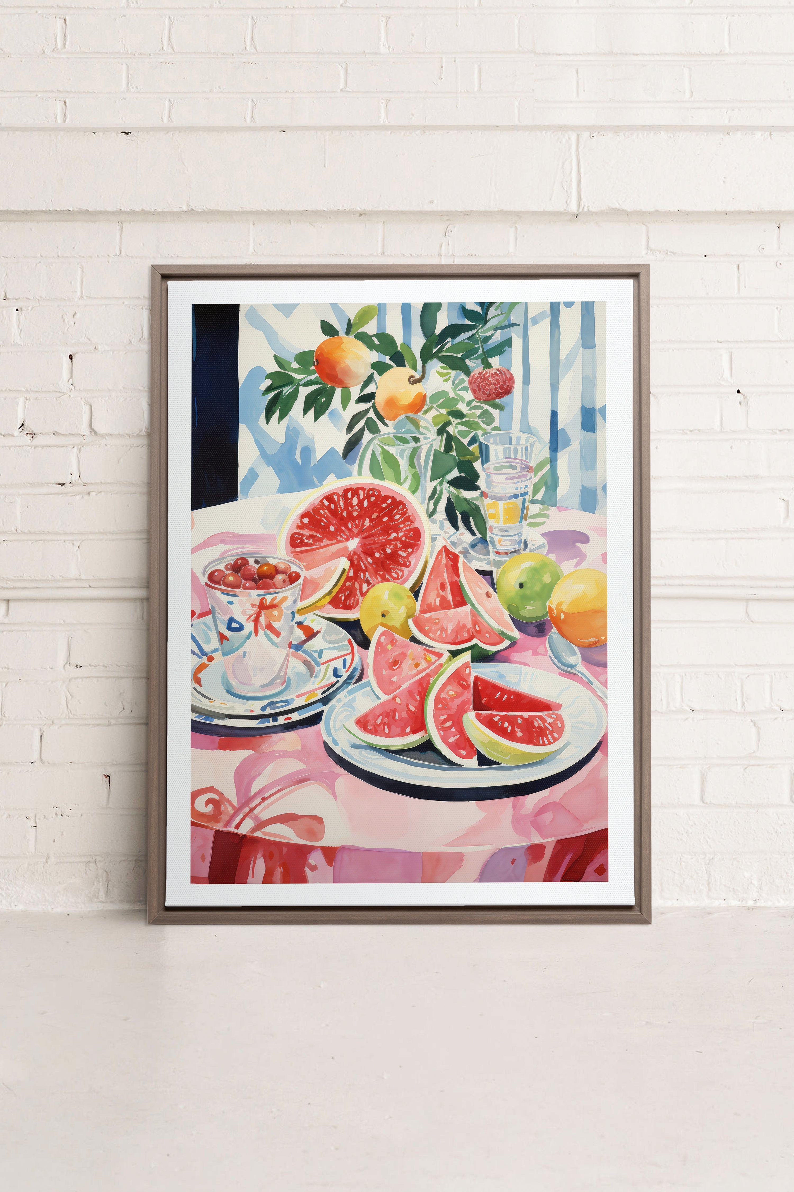 OLEKA CANVAS - MELON OASIS HARVEST, Oeuvre sur toile étirée, encadré Brun Chêne