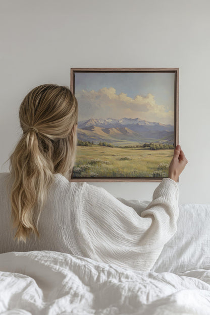 OLEKA CANVAS - VALLEY OF LIGHT, Oeuvre sur toile étirée, encadré Brun Chêne