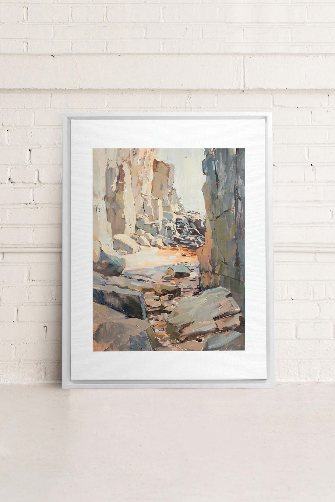ROCKY PATHWAY, Artwork on stretched canvas, framed in white