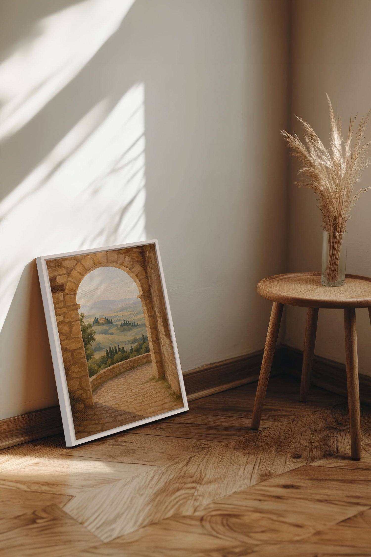 OLEKA CANVAS - CHEMIN DORÉ, Oeuvre sur toile étirée, encadré Blanc