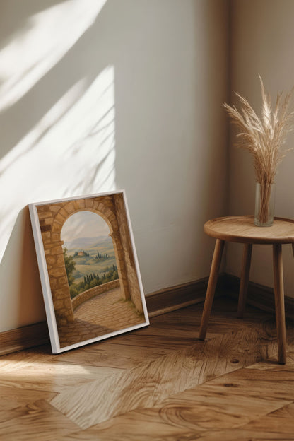 OLEKA CANVAS - CHEMIN DORÉ, Oeuvre sur toile étirée, encadré Blanc