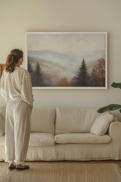 OLEKA CANVAS - MOUNTAIN MORNING, Oeuvre sur toile étirée, encadré Blanc