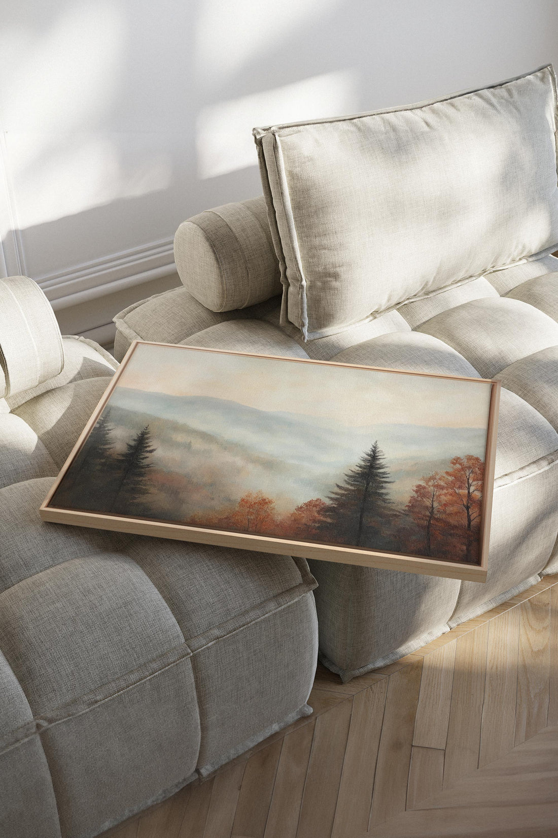OLEKA CANVAS - MOUNTAIN MORNING, Oeuvre sur toile étirée, encadré Naturel Clair