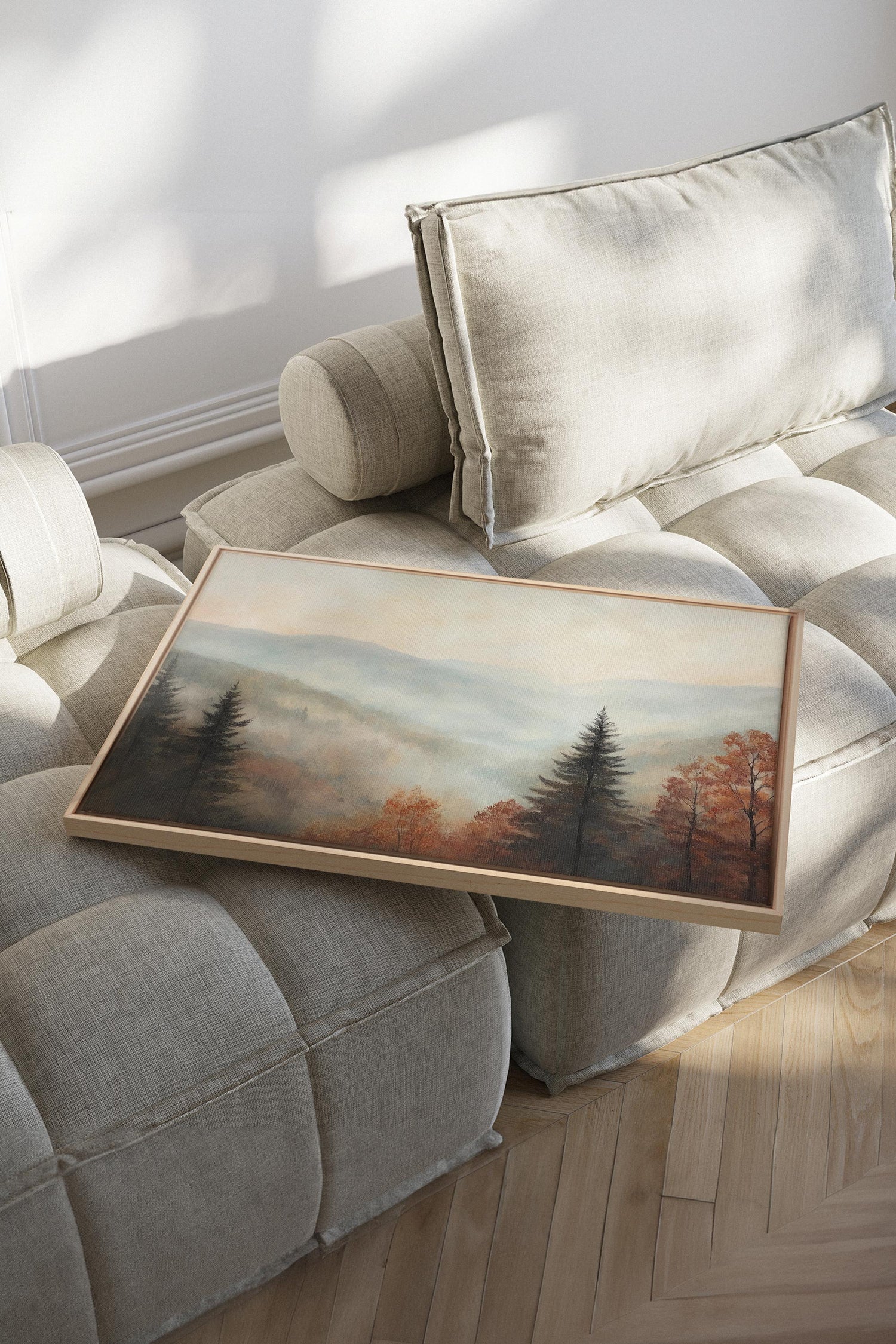 OLEKA CANVAS - MOUNTAIN MORNING, Oeuvre sur toile étirée, encadré Naturel Clair