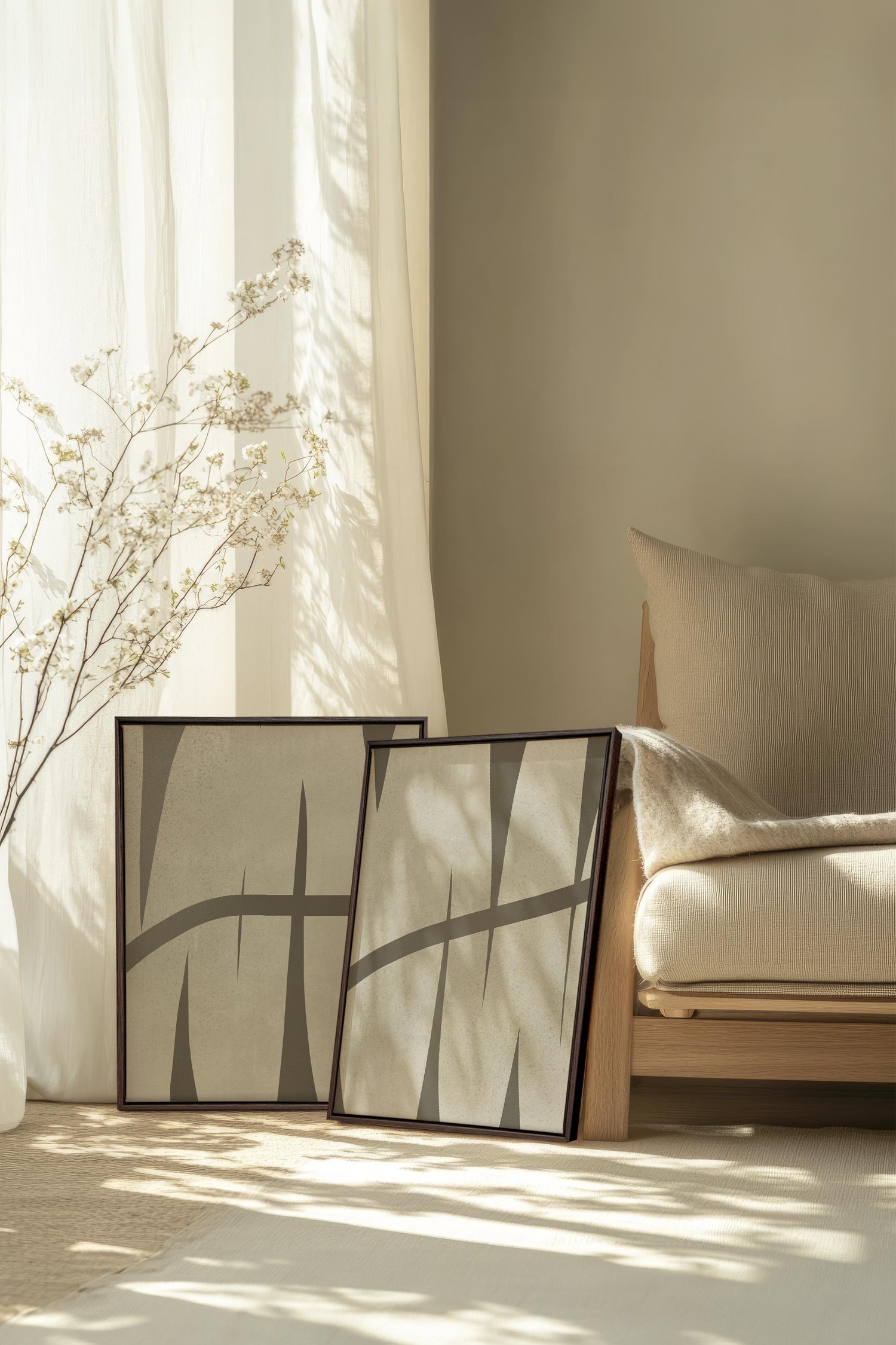 OLEKA CANVAS - INTERTWINE DUO, 2 Oeuvres sur toile étirée, encadré Brun Noyer